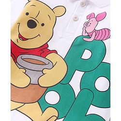 Babyhug Disney Cotton Knit Full Sleeve Polo T-Shirt With Winnie the Pooh Print - White