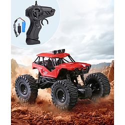 Babyhug Off Roader 1:18 Four Funtions Red Rechargeable Rock Crawler RC Car|Big Rubber Wheels|Range Upto 70 Ft.|Shock Absorbers|BIS certified|Gifting Toy