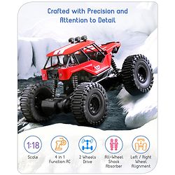 Babyhug Off Roader 1:18 Four Funtions Red Rechargeable Rock Crawler RC Car|Big Rubber Wheels|Range Upto 70 Ft.|Shock Absorbers|BIS certified|Gifting Toy