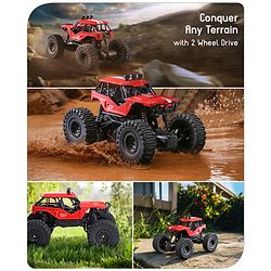 Babyhug Off Roader 1:18 Four Funtions Red Rechargeable Rock Crawler RC Car|Big Rubber Wheels|Range Upto 70 Ft.|Shock Absorbers|BIS certified|Gifting Toy