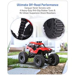 Babyhug Off Roader 1:18 Four Funtions Red Rechargeable Rock Crawler RC Car|Big Rubber Wheels|Range Upto 70 Ft.|Shock Absorbers|BIS certified|Gifting Toy