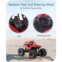 Babyhug Off Roader 1:18 Four Funtions Red Rechargeable Rock Crawler RC Car|Big Rubber Wheels|Range Upto 70 Ft.|Shock Absorbers|BIS certified|Gifting Toy