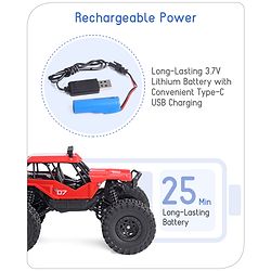 Babyhug Off Roader 1:18 Four Funtions Red Rechargeable Rock Crawler RC Car|Big Rubber Wheels|Range Upto 70 Ft.|Shock Absorbers|BIS certified|Gifting Toy