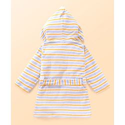 Babyhug Cotton Knit Full Sleeves Striped Bathrobe with Hood - Multicolor
