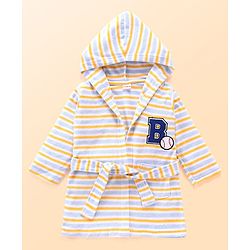 Babyhug Cotton Knit Full Sleeves Striped Bathrobe with Hood - Multicolor