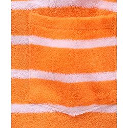 Babyhug Cotton Knit Full Sleeves Striped Hooded  Bathrobe with Dino Embroidery - Orange