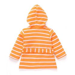 Babyhug Cotton Knit Full Sleeves Striped Hooded  Bathrobe with Dino Embroidery - Orange