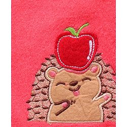 Babyhug Full Sleeves Cotton Knit Hooded Bath Robe  Animal Embroidery with Pocket - Red