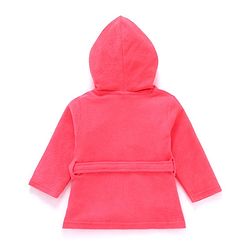 Babyhug Full Sleeves Cotton Knit Hooded Bath Robe  Animal Embroidery with Pocket - Red