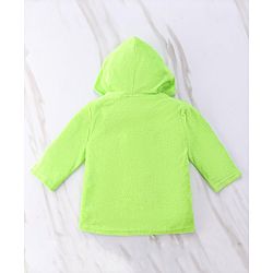 Babyhug Full Sleeves Cotton Knit Bathrobe with Hood Tiger Embroidery with Pocket - Green