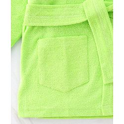 Babyhug Full Sleeves Cotton Knit Bathrobe with Hood Tiger Embroidery with Pocket - Green