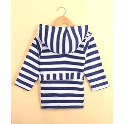 Babyhug Cotton Knit Full Sleeves Hooded Bathrobe with Crab Embroidery - White & Blue