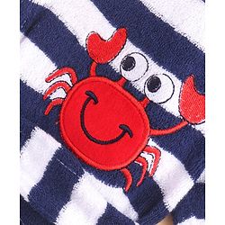 Babyhug Cotton Knit Full Sleeves Hooded Bathrobe with Crab Embroidery - White & Blue