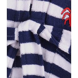 Babyhug Cotton Knit Full Sleeves Hooded Bathrobe with Crab Embroidery - White & Blue