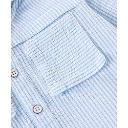 Babyhug Cotton seersucker Woven Full Sleeves Hooded Shirt with Stripes Design - Sky Blue
