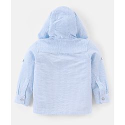 Babyhug Cotton seersucker Woven Full Sleeves Hooded Shirt with Stripes Design - Sky Blue