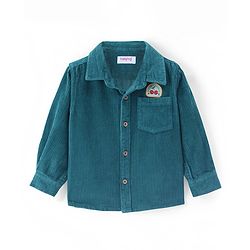 Babyhug Cotton corduroy Woven Full Sleeves Solid Corduroy Shirt With Badge Detailing - Teal Blue