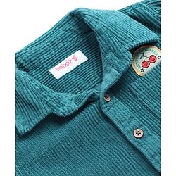 Babyhug Cotton corduroy Woven Full Sleeves Solid Corduroy Shirt With Badge Detailing - Teal Blue