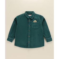 Babyhug Cotton corduroy Woven Full Sleeves Solid Corduroy Shirt With Badge Detailing - Teal Blue