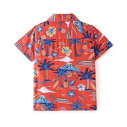 Babyhug Cotton Viscose Woven Half Sleeves Beach Theme Printed Shirt - Red
