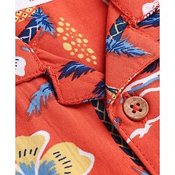 Babyhug Cotton Viscose Woven Half Sleeves Beach Theme Printed Shirt - Red