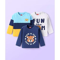 Babyhug Cotton Knit Full Sleeves T-Shirts With Text & Animal Print Pack of 3 - Navy Blue & White