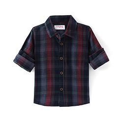 Babyhug Cotton corduroy Woven Full Sleeves Checks Shirt - Navy Blue