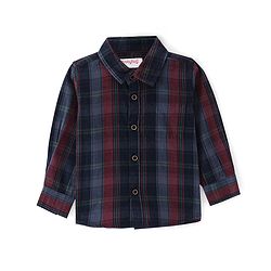 Babyhug Cotton corduroy Woven Full Sleeves Checks Shirt - Navy Blue