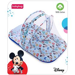 Babyhug Disney Gadda Set With Mosquito Net Smiley Mickey Face Print - Blue