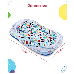 Babyhug Disney Gadda Set With Mosquito Net Smiley Mickey Face Print - Blue