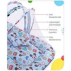 Babyhug Disney Gadda Set With Mosquito Net Smiley Mickey Face Print - Blue