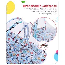 Babyhug Disney Gadda Set With Mosquito Net Smiley Mickey Face Print - Blue