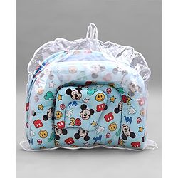 Babyhug Disney Gadda Set With Mosquito Net Smiley Mickey Face Print - Blue