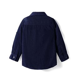 Babyhug Cotton Woven Full Sleeves Solid Corduroy Shirt with Text Embroidered - Navy Blue