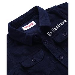 Babyhug Cotton Woven Full Sleeves Solid Corduroy Shirt with Text Embroidered - Navy Blue