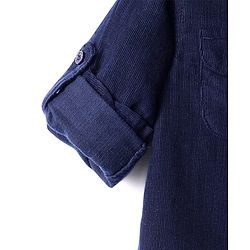 Babyhug Cotton Woven Full Sleeves Solid Corduroy Shirt with Text Embroidered - Navy Blue