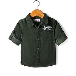Babyhug Cotton Woven Full Sleeves Solid Corduroy Shirt - Olive Green