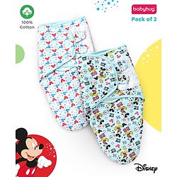Babyhug Disney Swaddle Cool Mickey Print Set of 2 - Blue & White