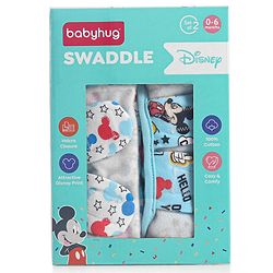 Babyhug Disney Swaddle Cool Mickey Print Set of 2 - Blue & White