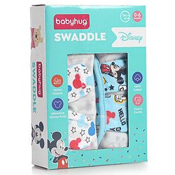 Babyhug Disney Swaddle Cool Mickey Print Set of 2 - Blue & White