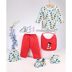 Babyhug Disney Premium 100% Cotton Clothing Gift Set with Winnie The Pooh Print Navy Blue & Red - Pack of 7