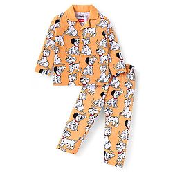 Babyhug Disney Single Jersey Knit Full Sleeves Front Open Night Suit With 101 Dalmatians Graphics - Light Orange