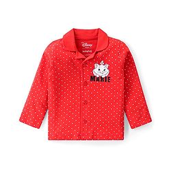 Babyhug Disney Cotton Knit Full Sleeves Front Open Night Suit With Polka Dots & Aristocats Marie Print - Red