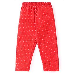 Babyhug Disney Cotton Knit Full Sleeves Front Open Night Suit With Polka Dots & Aristocats Marie Print - Red