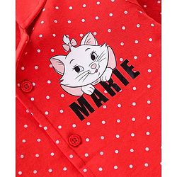 Babyhug Disney Cotton Knit Full Sleeves Front Open Night Suit With Polka Dots & Aristocats Marie Print - Red