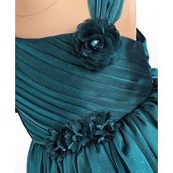 Babyhug  Woven One Shoulder  Sleeves Party Frock with Floral Applique  - Teal Blue