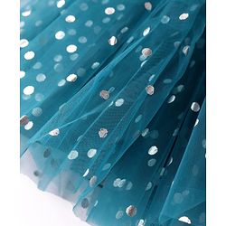 Babyhug Woven Sleeveless Fit & Flared Textured Foil Printed Party Dress with Floral Applique - Teal Blue