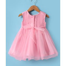 Babyhug Woven Sleeveless Fit & Flared Party Dress with Floral Applique - Pink
