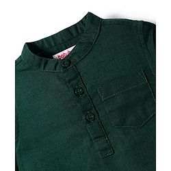 Babyhug Linen Full Sleeves Mandarin Collar Solid Colour Kurta Style Shirt - Dark Green
