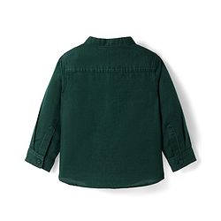 Babyhug Linen Full Sleeves Mandarin Collar Solid Colour Kurta Style Shirt - Dark Green